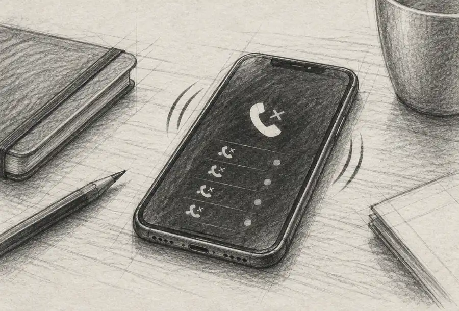 Pencil sketch of a phone with unanswered service calls